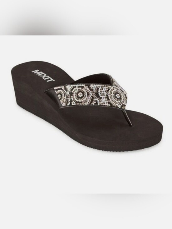 Mixit Shoes - * Mixit Women's Rose Wedge Embellished Rhinestones Sandals Shoes Black Size 10
